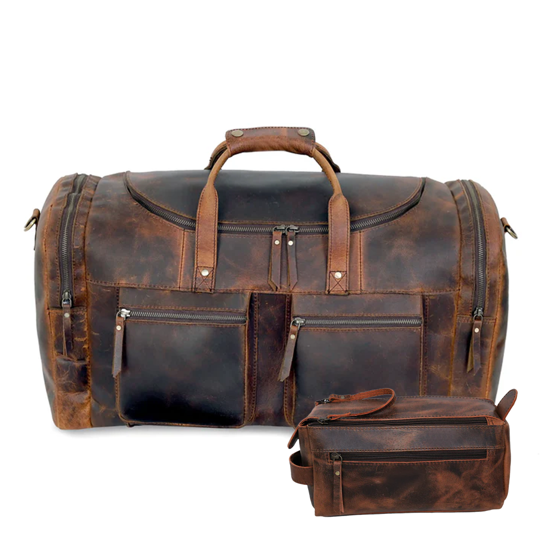 Vintage Voyager Leather Duffle Combo