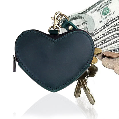 Navy Leather Heart Wristlet