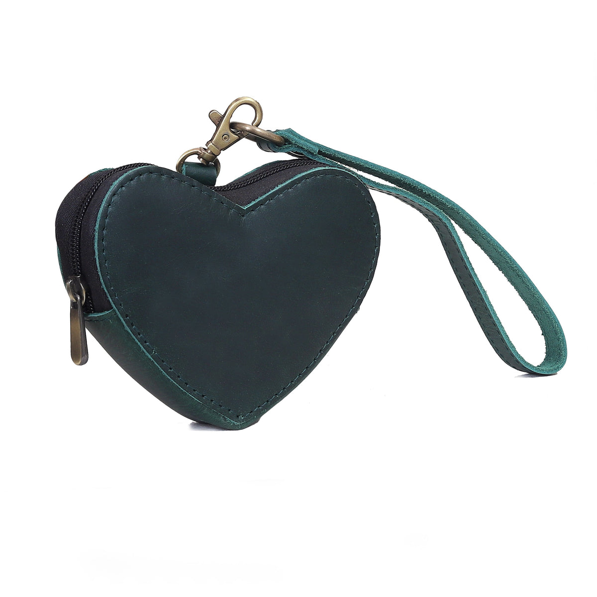 Navy Leather Heart Wristlet