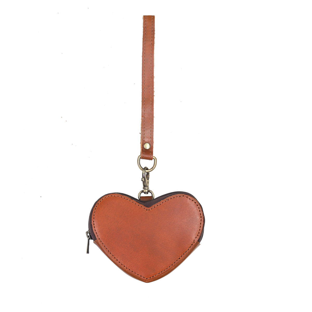 Tan Leather Heart Wristlet