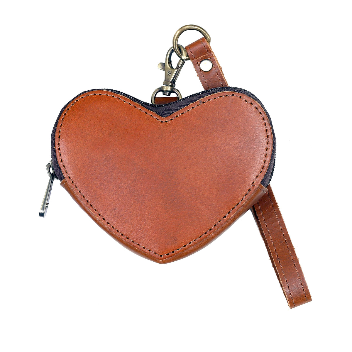 Tan Leather Heart Wristlet