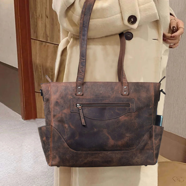 Chelsea Vintage Brown Leather Tote Bag Combo For Women