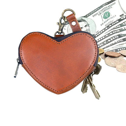 Tan Leather Heart Wristlet