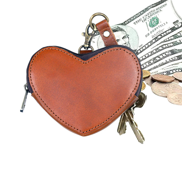 Tan Leather Heart Wristlet