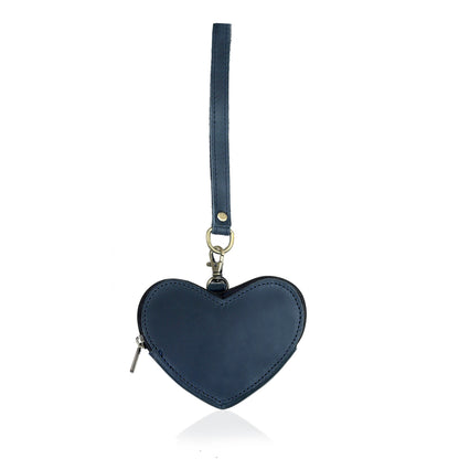Navy Leather Heart Wristlet