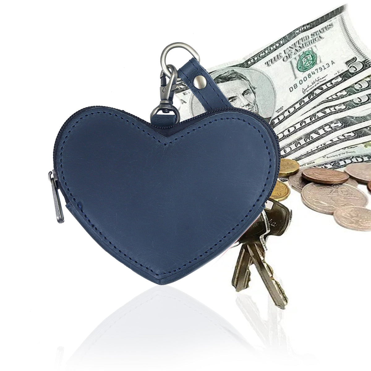 Navy Leather Heart Wristlet