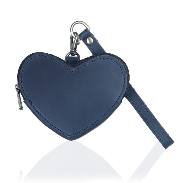 Navy Leather Heart Wristlet