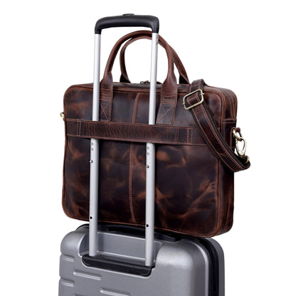 AUSTIN LAPTOP LEATHER BRIEFCASE - BURGUNDY