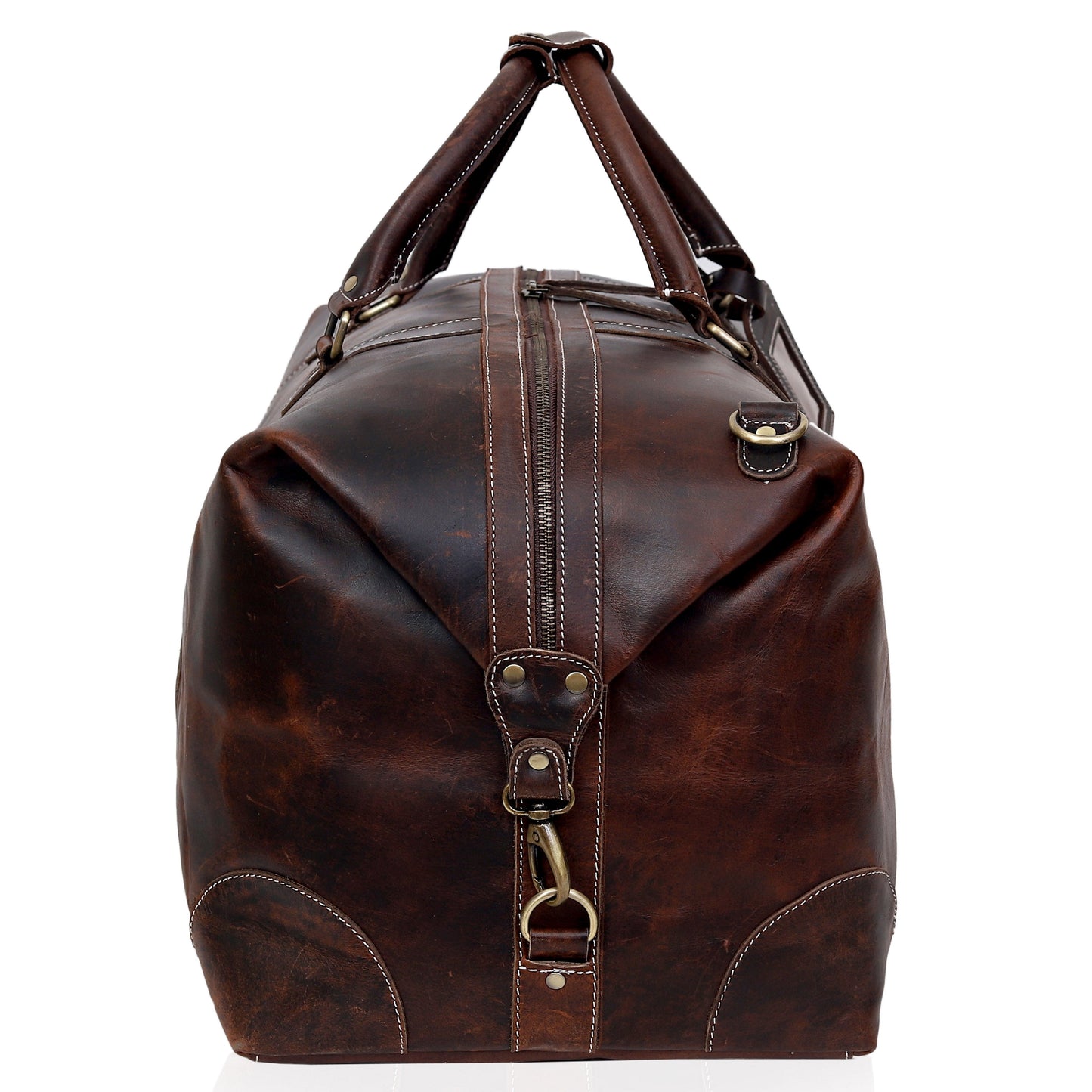 FRENCH LEATHER DUFFEL BAG MEN - BROWN