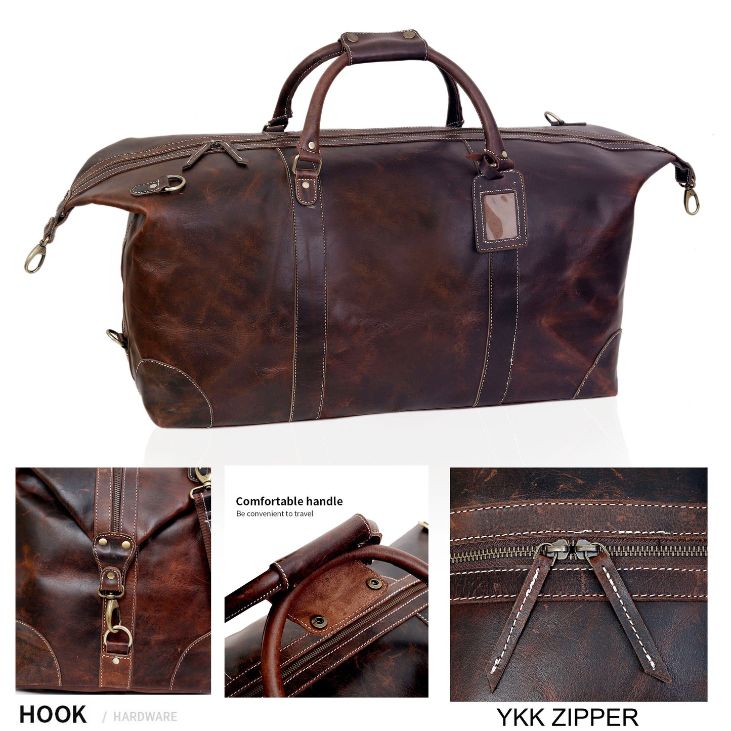 FRENCH LEATHER DUFFEL BAG MEN - BROWN