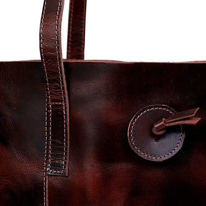 DENVER LEATHER TOTE BAG - BURGUNDY