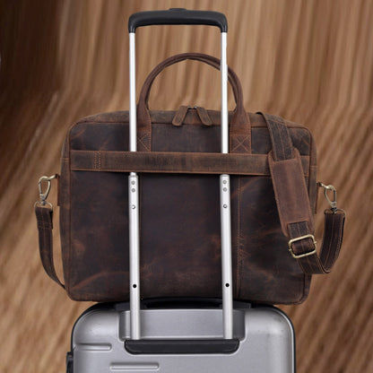 AUSTIN LAPTOP LEATHER BRIEFCASE - BROWN