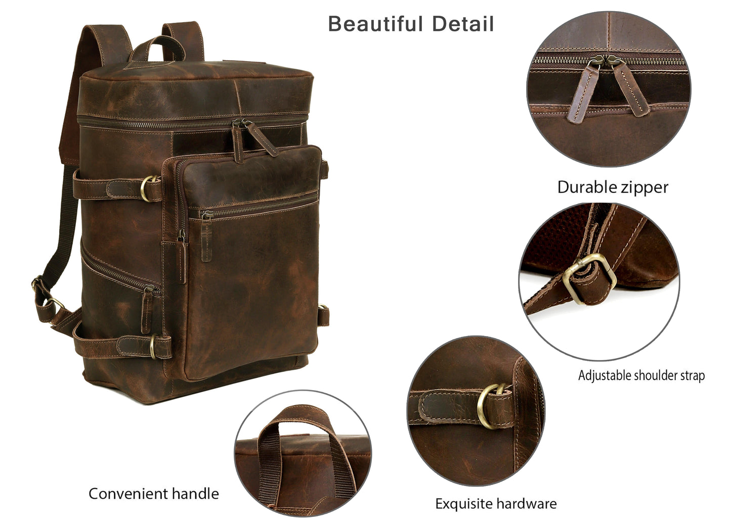 Kentucky Leather Backpack Retro Daypack