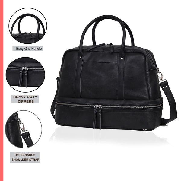 Newcastle Black Leather Duffle Bag For Men