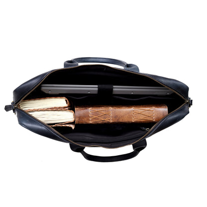 AUSTIN LAPTOP LEATHER BRIEFCASE - NAVY
