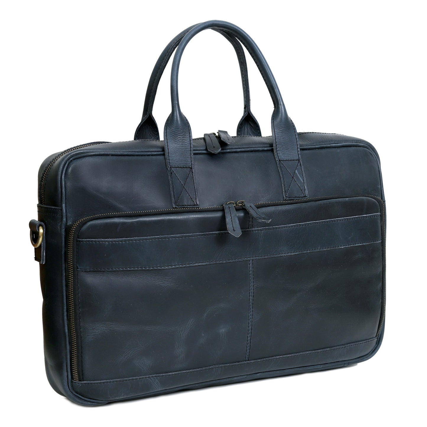AUSTIN LAPTOP LEATHER BRIEFCASE - NAVY