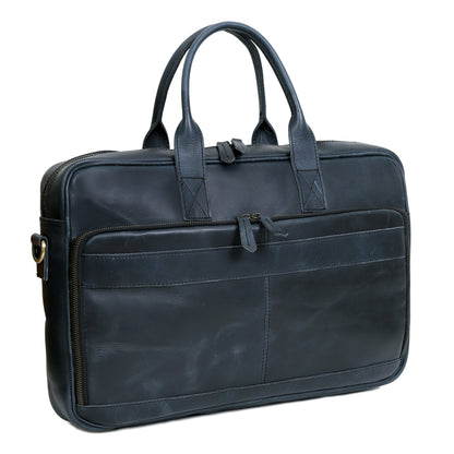 AUSTIN LAPTOP LEATHER BRIEFCASE - NAVY