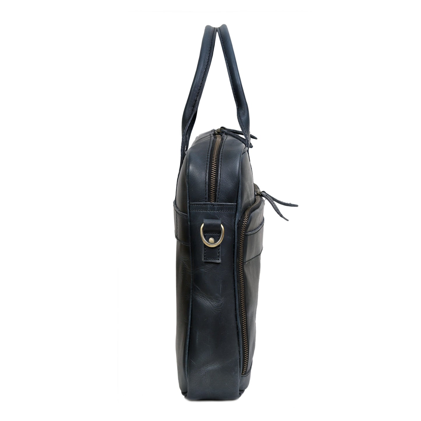 AUSTIN LAPTOP LEATHER BRIEFCASE - NAVY