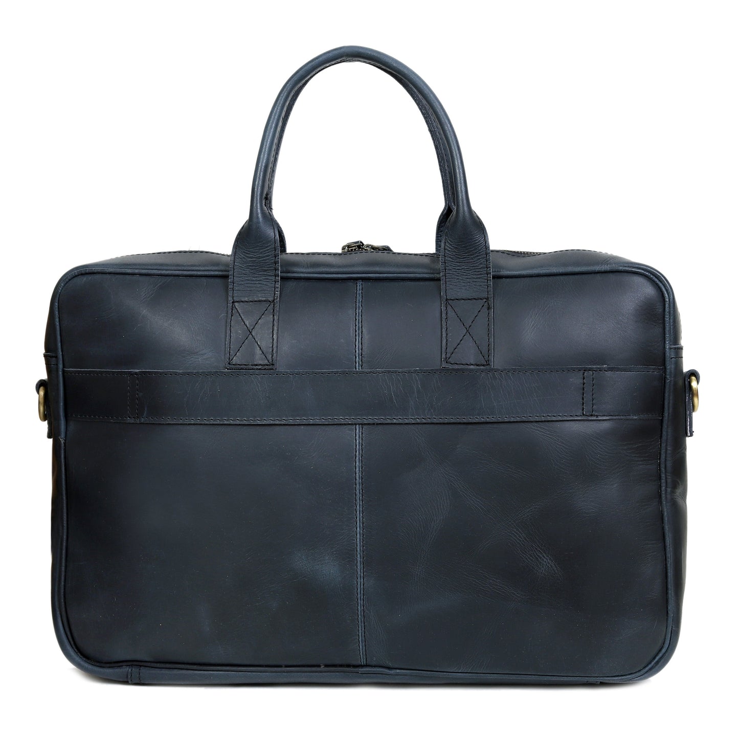 AUSTIN LAPTOP LEATHER BRIEFCASE - NAVY
