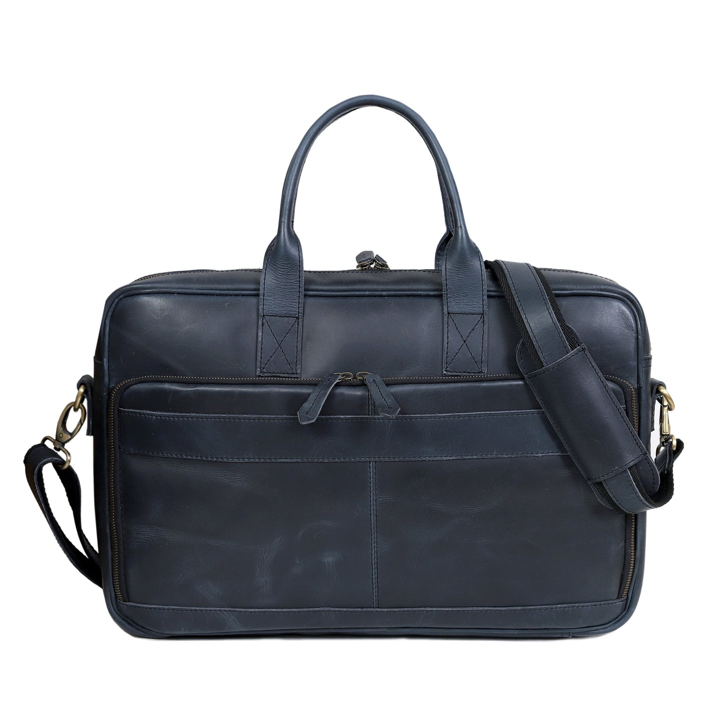 AUSTIN LAPTOP LEATHER BRIEFCASE - NAVY