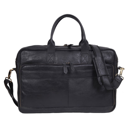 AUSTIN LAPTOP LEATHER BRIEFCASE - BLACK