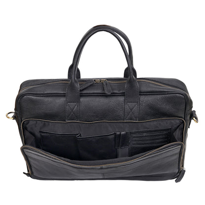 AUSTIN LAPTOP LEATHER BRIEFCASE - BLACK