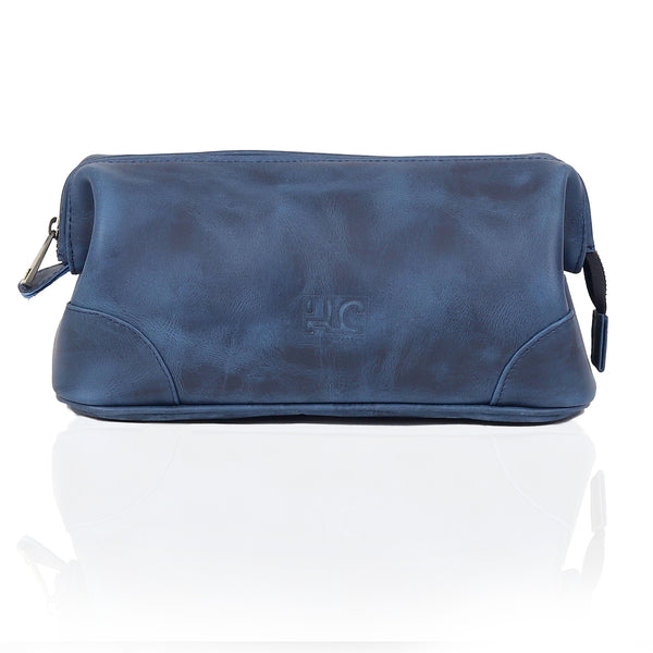 Derby Unisex Navy Leather Toiletry Bag