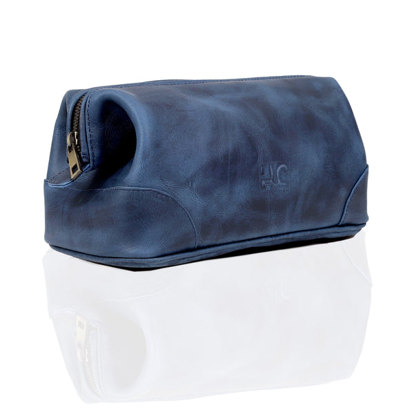 Derby Unisex Navy Leather Toiletry Bag