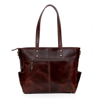 Portland Buffalo Leather Laptop Tote Bag - Burgundy