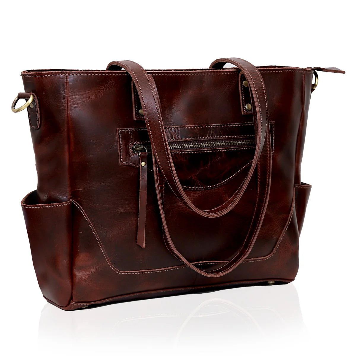 Portland Buffalo Leather Laptop Tote Bag - Burgundy