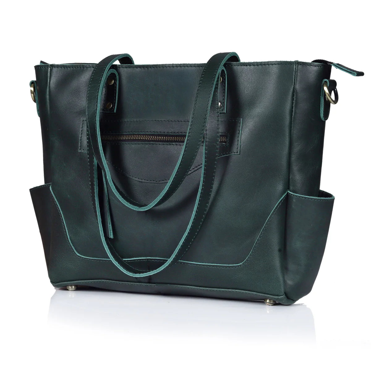 Portland Buffalo Leather Crossbody Laptop Tote Bag - Green