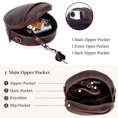 Indus Leather Round Crossbody Bags for Women - Brown