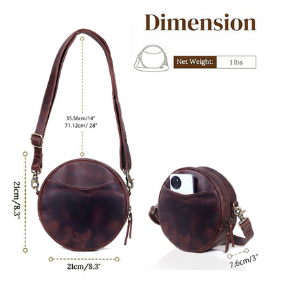 Indus Leather Round Crossbody Bags for Women - Brown