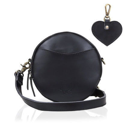 Indus Leather Round Crossbody Bags for Women - Black