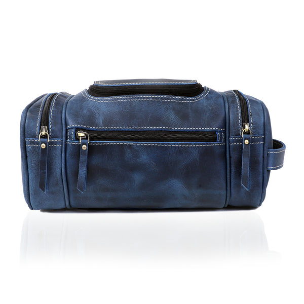 Lincoln Unisex Navy Leather Toiletry Bag