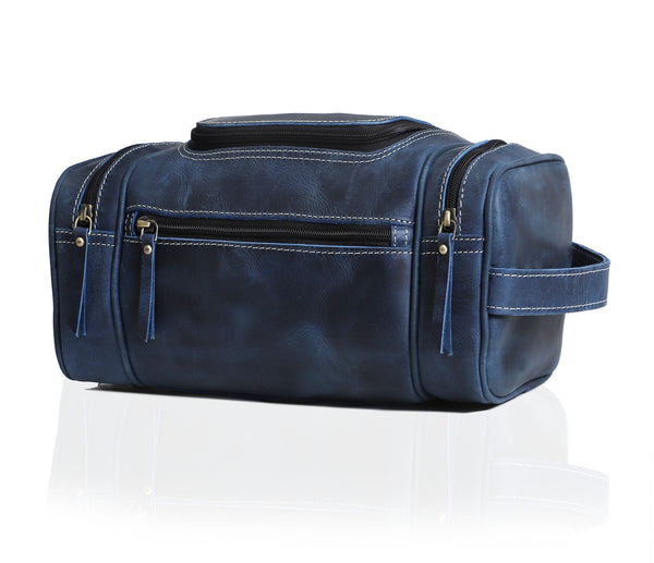 Lincoln Unisex Navy Leather Toiletry Bag