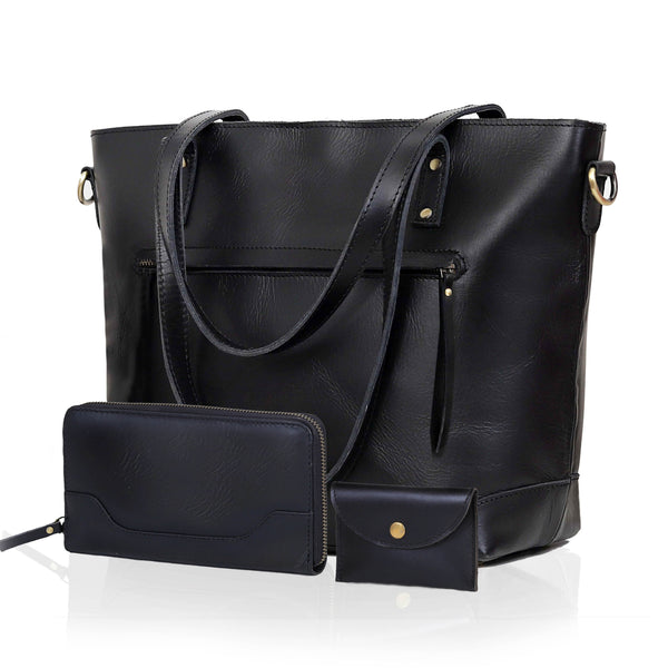 Bournemouth Black Leather Tote Bag Combo For Women