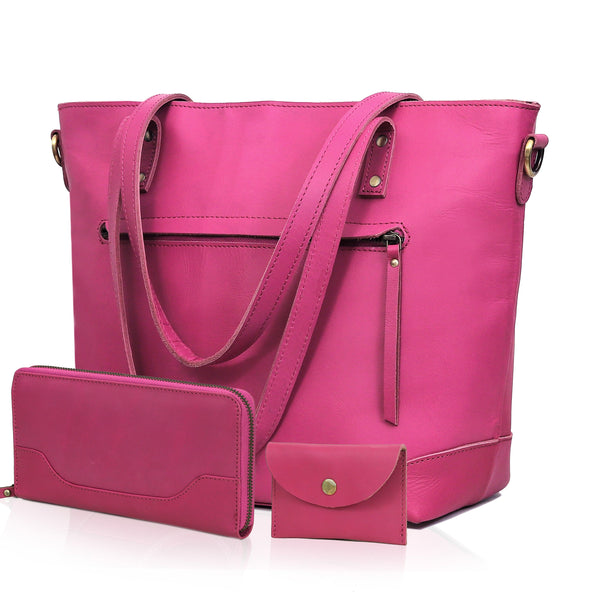 Bournemouth Pink Leather Tote Bag Combo For Women