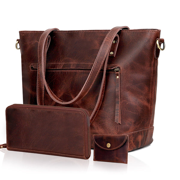 Bournemouth Burgundy Leather Tote Bag Combo For Women
