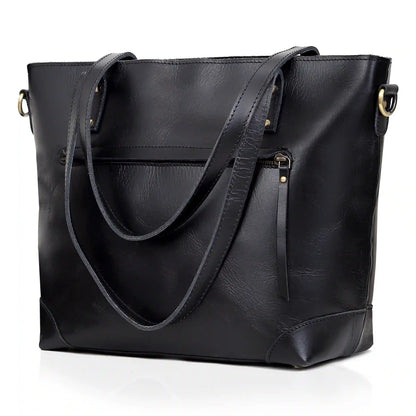 PORTLAND BUFFALO LEATHER TOTE BAG - BLACK