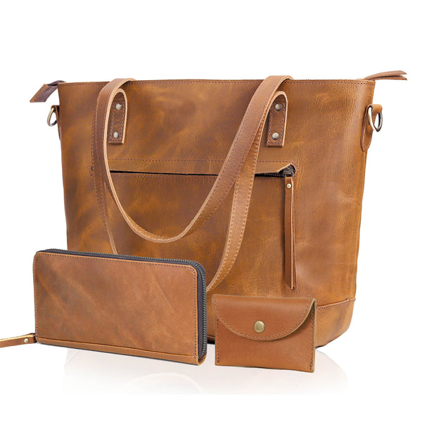 Bournemouth Tan Leather Tote Bag Combo For Women