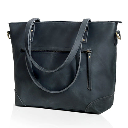PORTLAND BUFFALO LEATHER TOTE BAG - NAVY