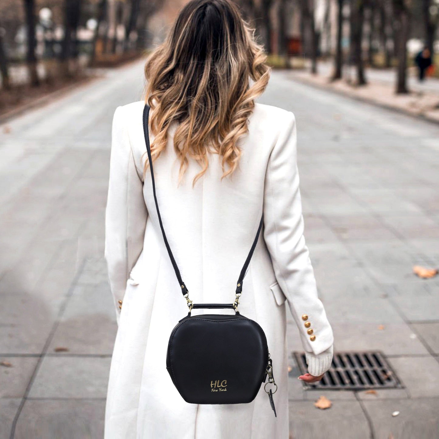HLC collection Small Apple Cut Crossbody Bag Women - Black