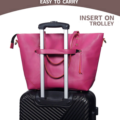 PORTLAND BUFFALO LEATHER TOTE BAG - PINK