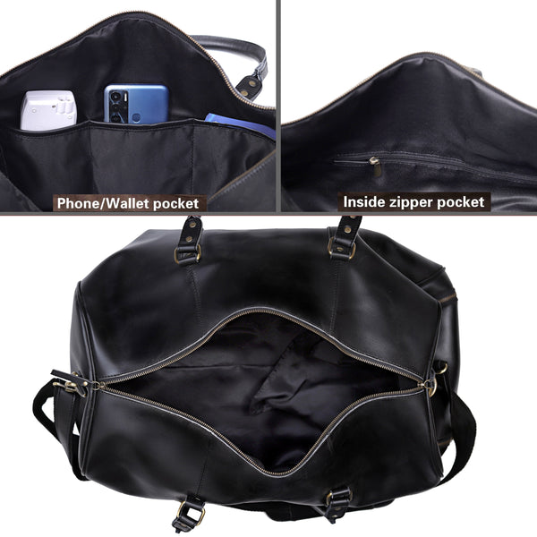 Oxford Black Leather Duffle Bag For Men