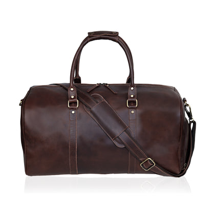 JOHN LEATHER DUFFEL BAG FOR MEN - BROWN