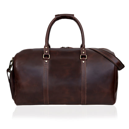 JOHN LEATHER DUFFEL BAG FOR MEN - BROWN