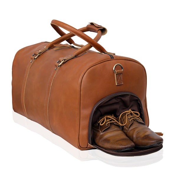 Oxford Tan Leather Duffle Bag For Men