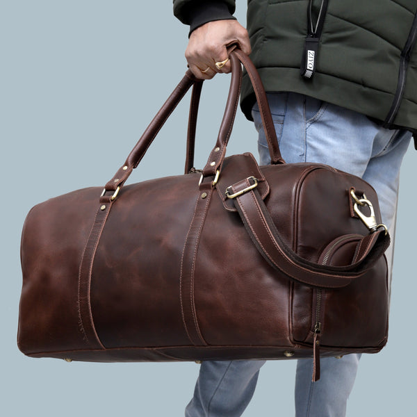 Oxford Brown Leather Duffle Bag For Men