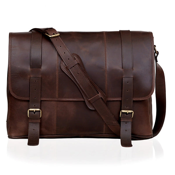 Angel Brown Leather Messenger Bag For Men
